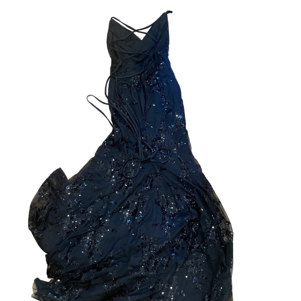 JJ’s House black textured sequin prom gown strappy back XS